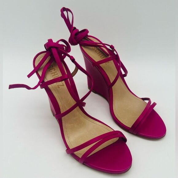 Schutz | Deonne Wedges | Ankle Tie | Hot Pink | Size 6.5, 7 - Picture 2 of 11